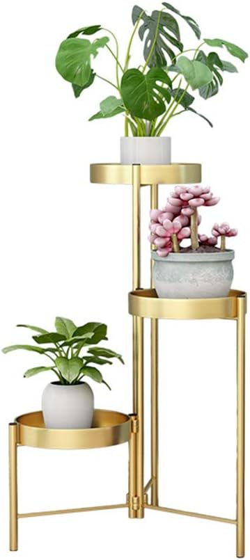 DENGTU Flower Holder Stand Flower Stand Tall, Iron Art Foldable Indoor Plant Display Stand Flower Pot Bracket Balcony Garden Flower Shelf Flower pot shelf (Color : Gold, Size : 50 * 90CM)