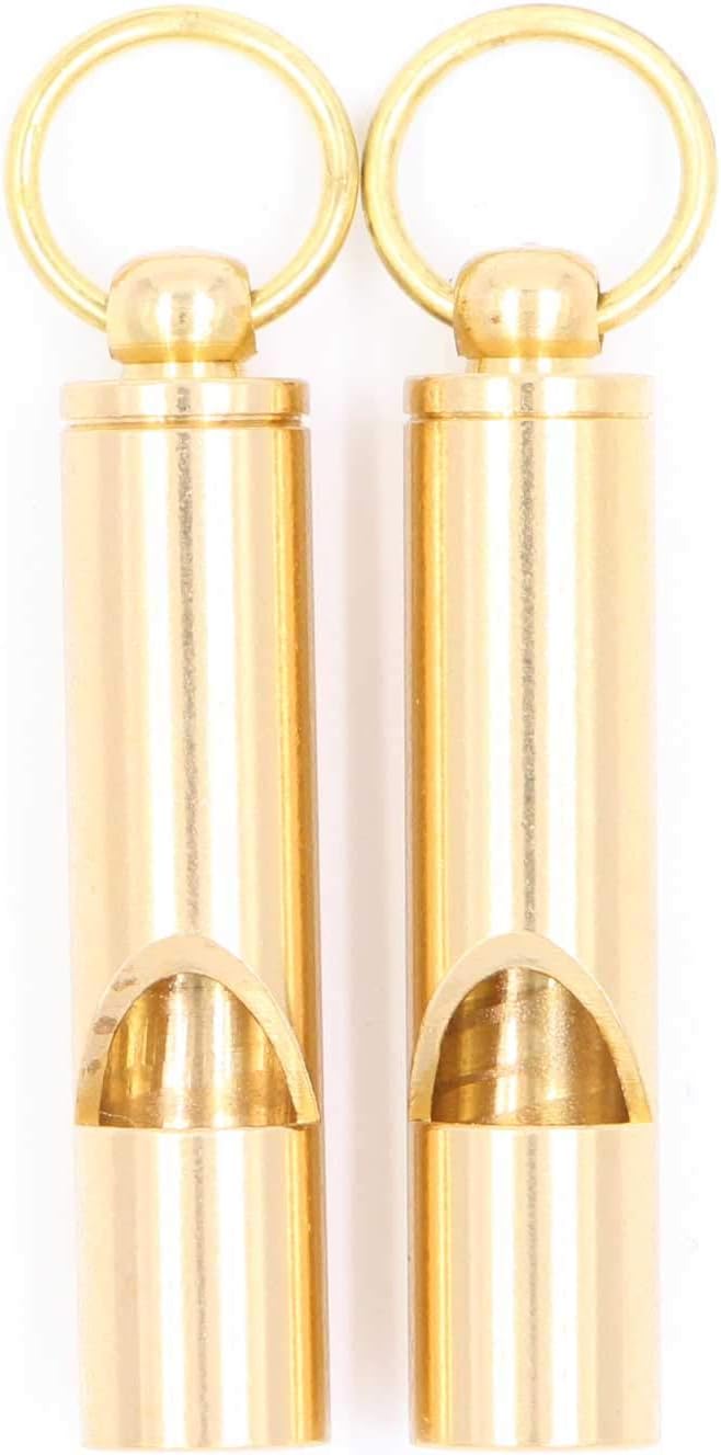 LeBeila Brass Metal Emergency Whistles - 2 Pieces Adults/Kids Outdoor Loud Sound SOS Survival Kit Lifeguard Safety Whistle Keychain with Keyring for Camping Hiking Dog Train Couching Boating Hunting