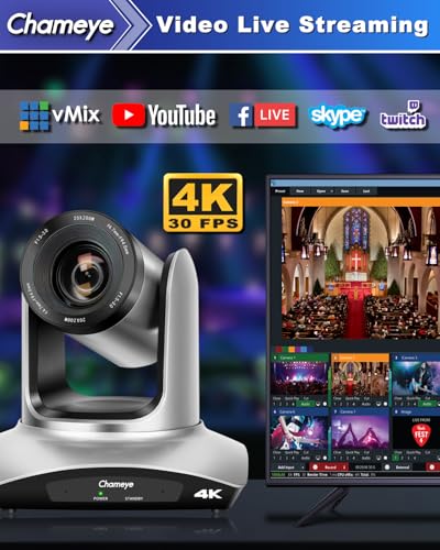 Chameye 4K PTZ Camera 20x Optical Zoom with HDMI USB3.0 LAN(IP PoE) for Live Church Worship, Video Conferencing, Educational Activities, Onsite Activities, YouTube OBS vMix Live Streaming, C420