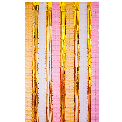 TecUnite Party Wedding Decoration Set, 6 Pieces 12 Feet Hanging Garland Four-leaf Garland Paper Flowers and 1 Piece Gold Foil Fringe Curtain 3 Feet by 8 Feet