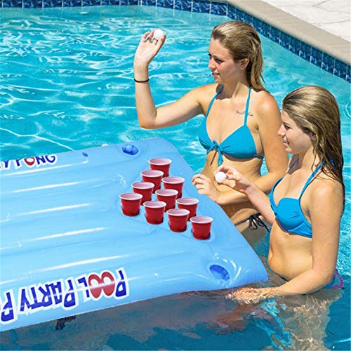 Inflatable Beer Pong Float, Inflatable Beer Pong Float Table Swimming Pool Raft Lounge PVC Floating Raft with 24 Cup Holders for Pool Party Game
