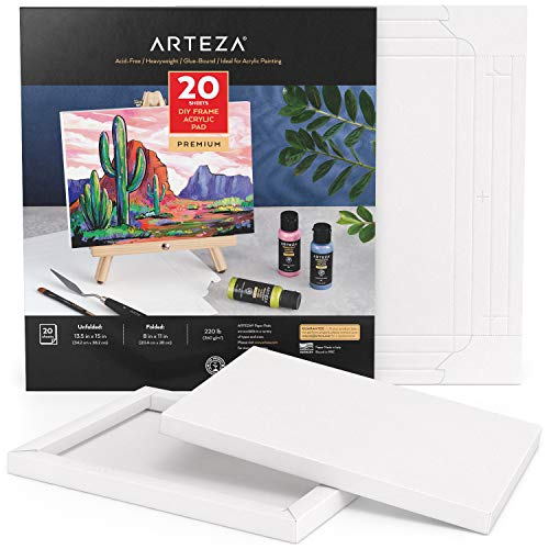 Arteza Acrylic Paper Foldable Canvas Pad, 8x11 Inches, 20 Sheets, DIY