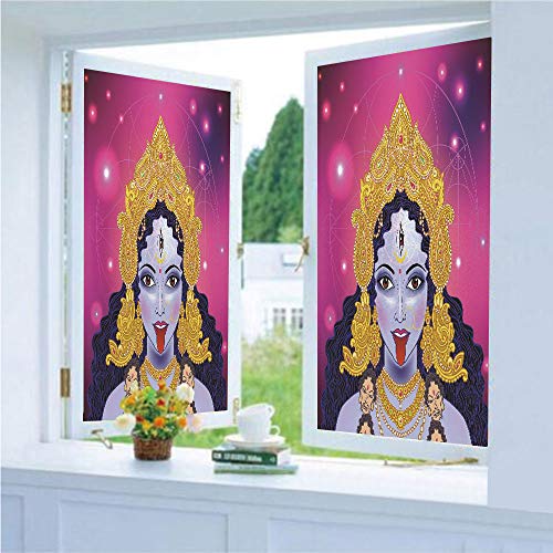 Decorative Privacy Window Film/Ethnic Spiritual Sacred Holy Design Figure Portrait Religion Vitality Ceremonial Decorative/No-Glue Self Static Cling for Home Bedroom Bathroom Kitchen Office Decor Mult