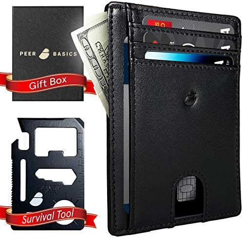 PeerBasics Minimalist Slim RFID-Blocking Men's/Women's Wallet PLUS 11-in-1 Stainless Steel Credit Card Survival Multi Tool