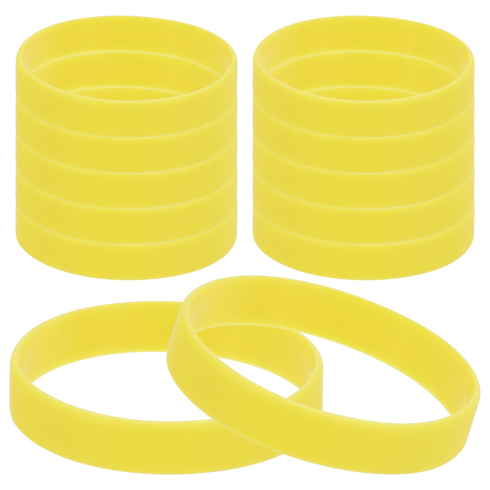 PATIKIL Silicone Rubber Bracelets, 12 Pcs Solid Color Blank Stretch Wristbands Sports Elastic Rubber Bands for Men Women Adults Teen Party Favors, Yellow