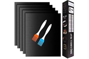 YRYM HT Grill Mats for Outdoor Grill -Set of 5 Nonstick BBQ Grill Mat 15.75 x 13, Reusable & Heavy Duty Under Grill Mat, Easy to Clean, Works for Gas, Charcoal, Electric Grill