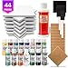 Ceramic Tiles for Crafts Coasters Kit - 12 White Tiles, Cork Backing Pads, 16 Reusable Stencils, Acrylic Paint, Pallet, Brushes - Coaster Pouring Bundle