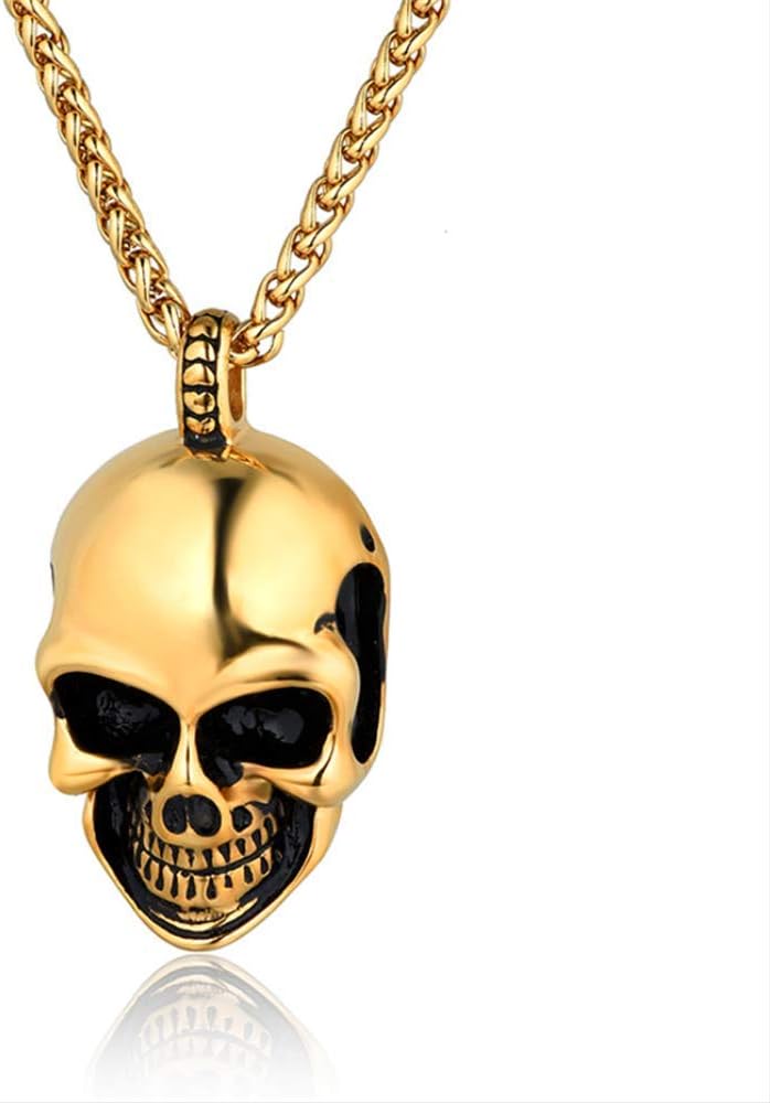 Punk acero inoxidable cráneo esqueleto colgante collar cadena rock