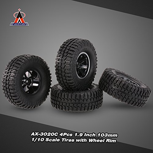 Goolsky 4Pcs AUSTAR AX-3020C 1.9 Inch 103mm 1/10 Scale Tires with Wheel Rim for 1/10 D90 SCX10 CC01 RC Rock Crawler