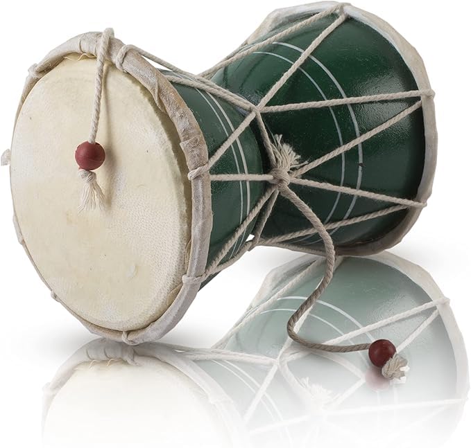 12 cms Small Handmade Traditional Authentic Wooden & Leather Classical Indian Folk Dumroo Damroo Damaru Hand Drum Percussion Instrument Set, Decorative Collectible Showpiece World Musical Instruments