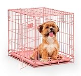 Pink Dog Crate | MidWest iCrate 24" Pink Folding Metal Dog Crate w/ Divider Panel, Floor Protecting Feet & Leak Proof Dog Tray | 24L x 18W x 19H Inches, Small Dog Breed