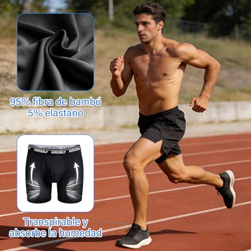 KIROGILY Boxer Hombre, 6 Pares Ropa Interior Hombre, Calzones de Hombre de Fibra de Bambú, Suaves y Elásticos, Bolsa Frontal 3D y Bragueta, Ligeros, Respirable, Boxers Que se Adaptan Bien