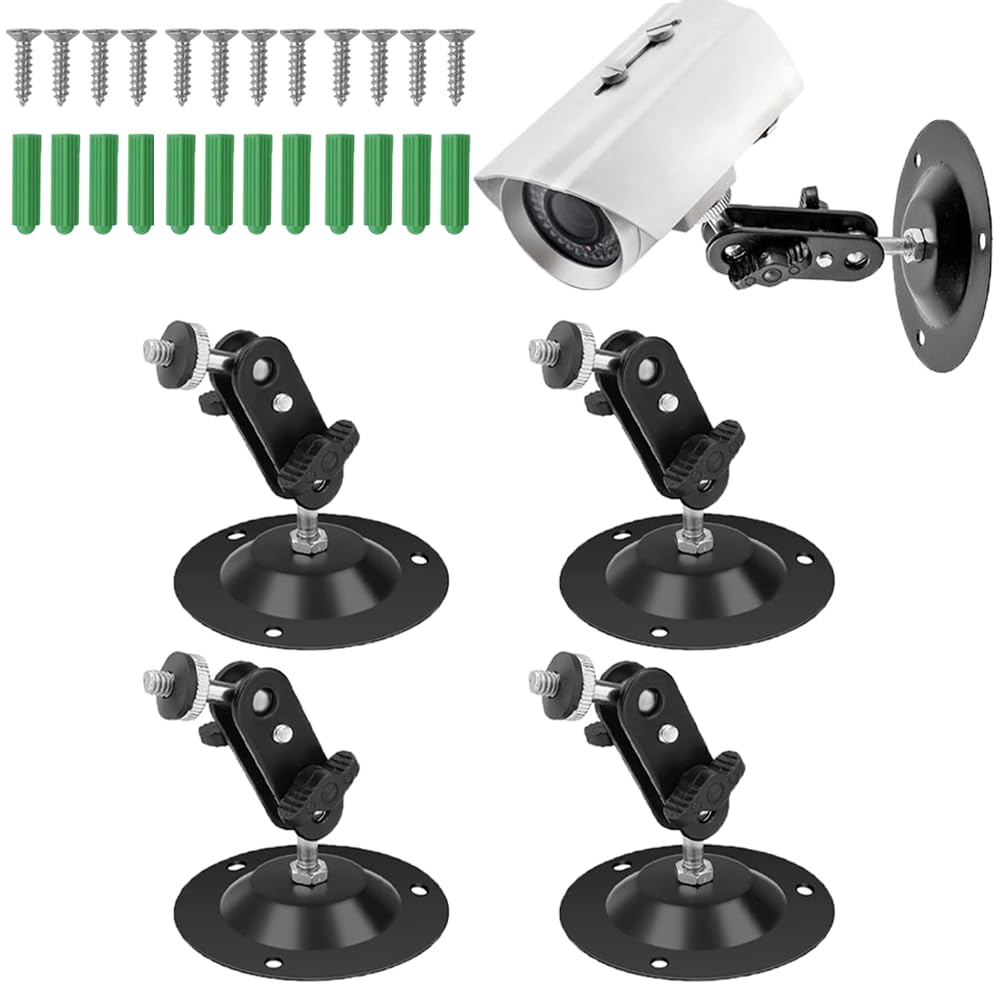 RXKFIGX 4 Pieces Adjustable Metal Camera Bracket 360 Degree Adjustable Camera Mount Bracket Wall and Ceiling Mount Metal Bracket for Security Camera Indoor and Outdoor Mount Bracket