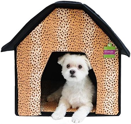 Soft Sponge Portable Pet Cottage House Bed Leopard Theme Print for Dog Cat Warm tent indoor (Leopard)