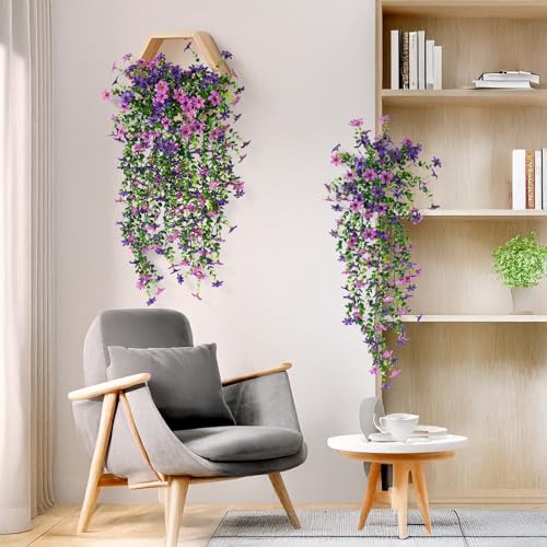 INQCMY Artificial Fake Hanging Flowers Plants for Outdoor Summer Decoration,2 PCS Faux Silk Daisy with Eucalyptus Leaves,UV Resistant Look Real for Outside Home Planter Porch Patio Balcony Yard Decor