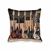 DECORLUTION Cotton Throw Pillow Case Fender Guitar Bass Cushion Cover music Pillowcases 18x18 Inches