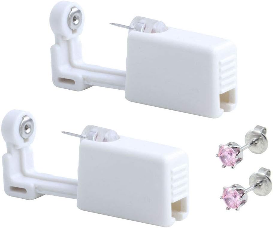 2 Pack Ear Piercing Gun Earring Disposable Ear Stud Gun Sterile No Pain Ear Piercing Gun (Silver Pink)