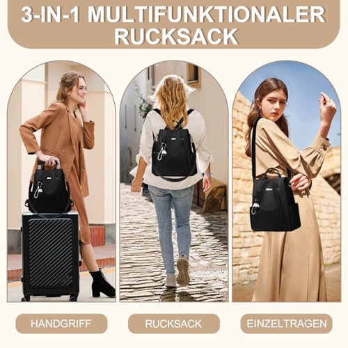 Eshow Women's Small Anti-Theft Small City Backpack Daypack Elegant 3-in-1 Backpack Bag Modern for Commuting School Work Travel Black