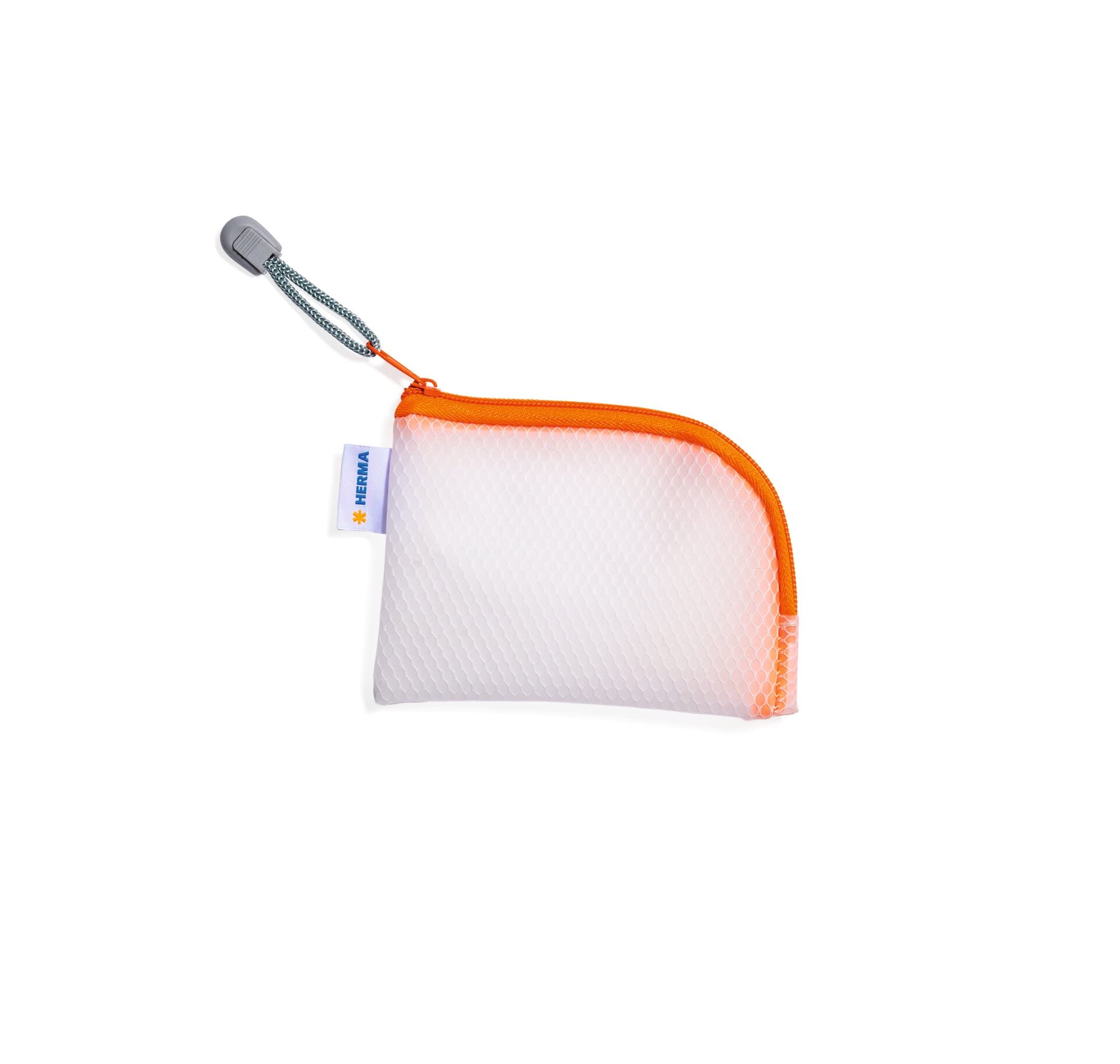 HERMA 20253 Zip Pocket Travel Case A7 Transparent Orange, Small Lockable Transparent Pocket with Zip, Toiletry Bag for Mobile Phone, Charging Cable, Cosmetics, Pens, Keys