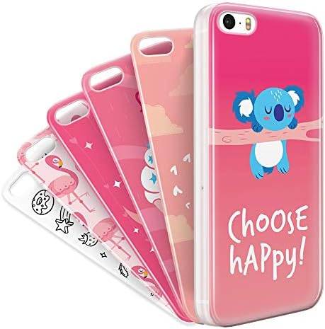 MyPopins iPhone 5/ 5S/ SE Case Pack Premium Set - Clear TPU Silicone Protective Shockproof Bumper Case Cover + 6 Slim Thin Cute Aesthetic Back Cover Skin Case Layers for Girls/Kids - 6 * Pink Cases