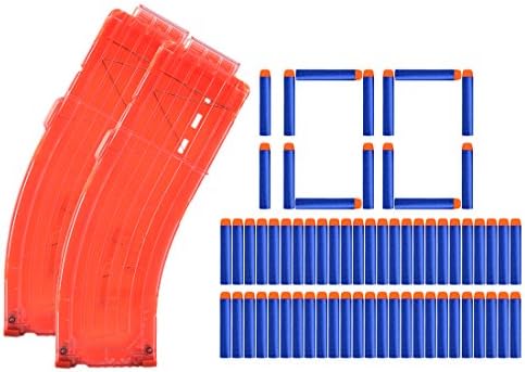YAKOK Accessories for Nerf: 100pack Bullets Refill Darts + 2pcs 15-Bullet Banana Magazine Clip for Nerf N-Strike/Modulus Regulator/Zombie/Stryfe/Retaliator/Rebelle (Blue,Orange)