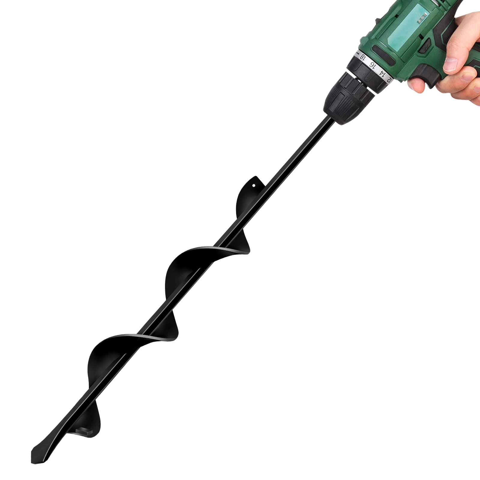 LONGRUN Garden Earth Auger Drill Bit, 1.7" Post Hole Auger Bit for Fence Posts, Soil Drill for Bulb Planting & Garden Tasks, Fits 3/8" Cordless or Electric Power Tools