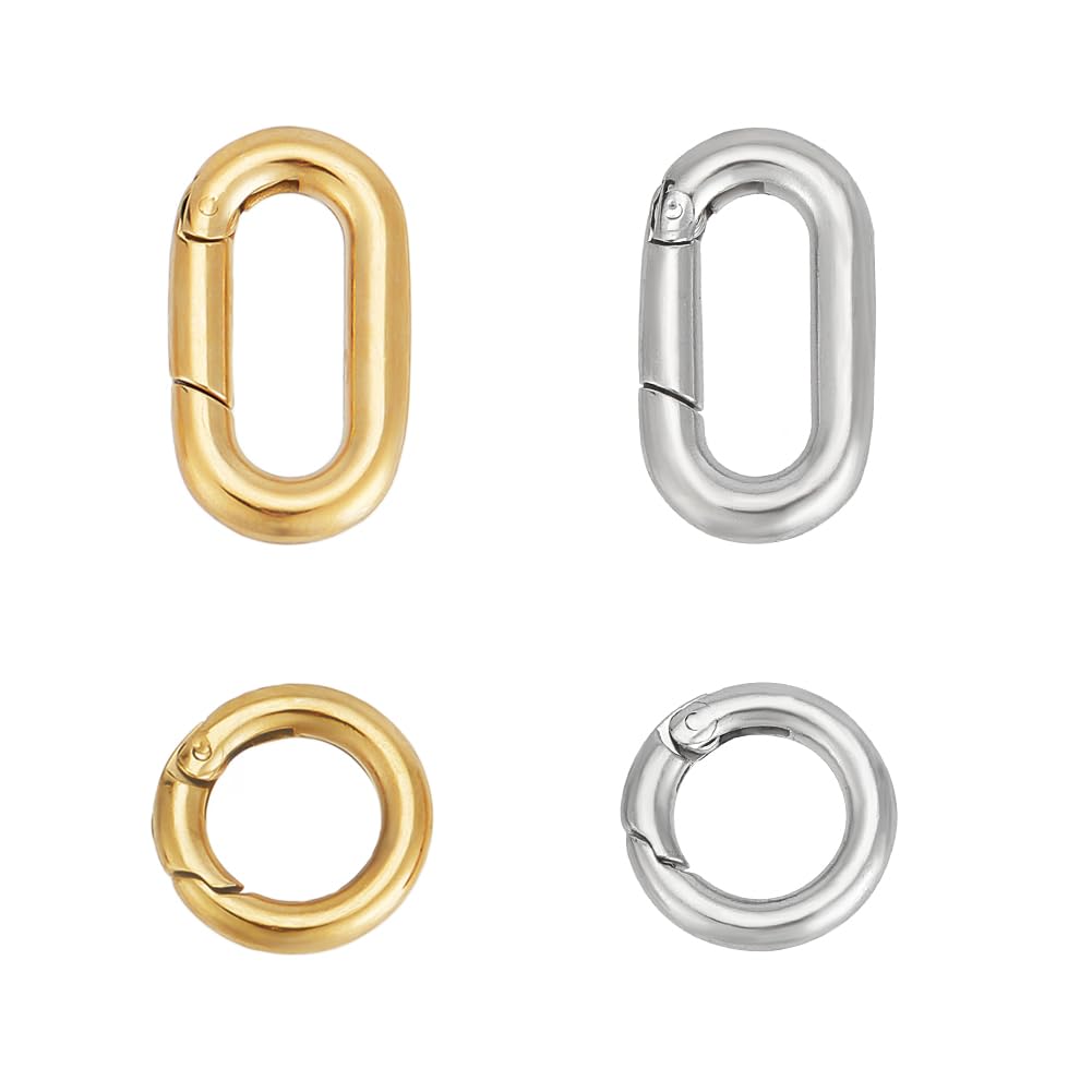Photo 1 of UNICRAFTALE 4Pcs 2 Styles 2 Colors 12~18.5mm Spring Gate Rings 304 Stainless Steel Snap Clasps Round Carabiner Clips Snap Hooks Metal Spring Keyring Buckle for Bag Purse Shoulder Strap Key Chains
