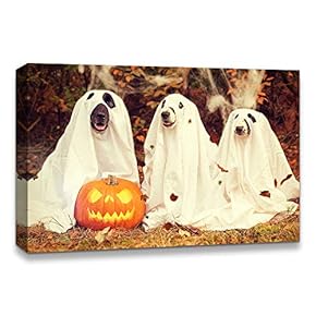 Canvas Wall Art Halloween Pumpkin Lantern Painting Artwork for Home Prints Framed - 12x18 inches