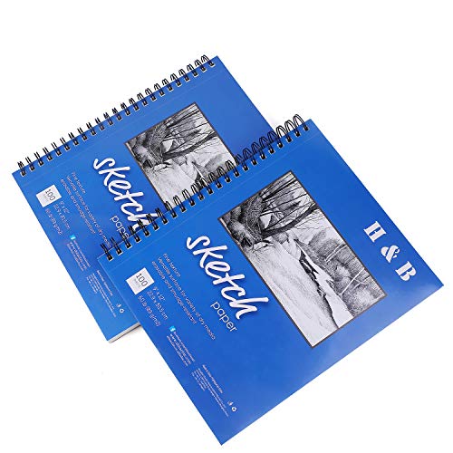 H & B Sketch Book 9"X12", Drawing Pad 100-Sheets, Sketching Book for Drawings for Kids Wire Bound, Blank Page, Artist Sketch Pad, Durable Acid Free Drawing and Sketching Paper Book(2 Pieces)