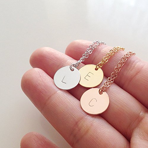 MignonandMignon Gold Initial Necklace Initial Disc Necklace Bridesmaid Jewelry Gift for Her (U) - CN