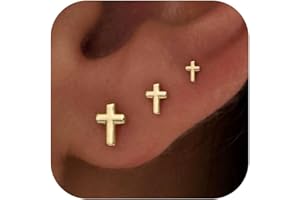 GUOKE 3 Pair Tiny Flat Back Earrings for Women - 14K Gold/White Gold Plated Cute Small Screw Flatback Stud Earring, Everyday Wear