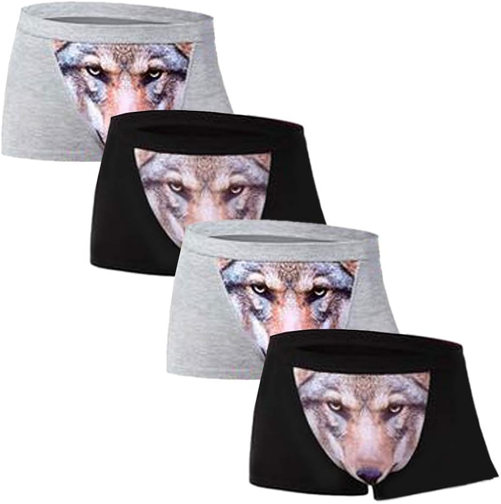 Mens Boxer Briefs Underwear Comfortable Fashionable Wolf Boxers 3D Printing Men Pack (Small