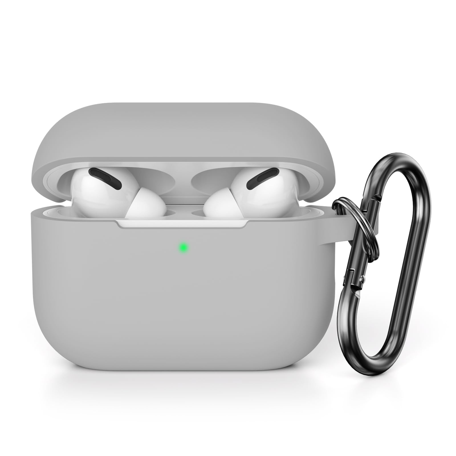 KOKOKA Case Cover Compatible with Airpods Pro 2, Soft Silicone Skin Case Cover Shock-Absorbing Protective Case for Airpods Pro 2nd Generation (2022) with Carabiner, Front LED Visible, Grey — image 1