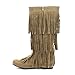 Refresh JOLIN-02 Women's Fringe Moccasin Flat Heel Zipper Under Knee High Boots
