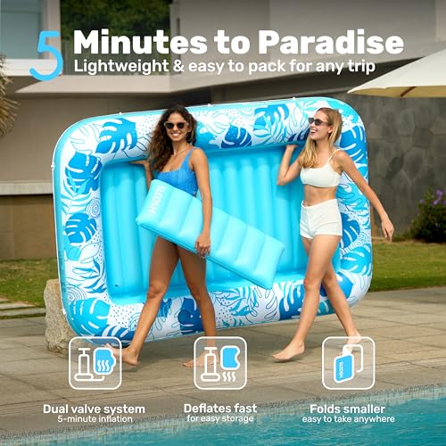 SLOOSH Inflatable Tanning Pool Float, 70"x46" Pool Floats for Adults with Pillow, 4 in 1 Float Tanning Raft, Sunbathing Bed for Sunbathing for Sunbathing for