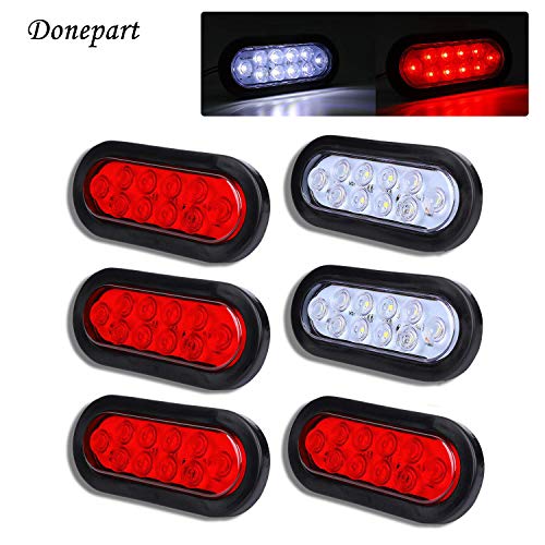 Donepart 6" Inch Oval Trailer Lights Flatbed Tail Lights LED Stop Turn Tail Backup Reverse Brake Tail Lights for Truck RV Trailer Boat Camper (4 Red + 2 White) - Thumbnail 7