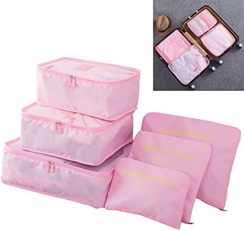 6 Packing Cubes - Travel Organizer Laundry Shoe & Toiletry Bag, Laundry Bag Packing Organizers(Pink)