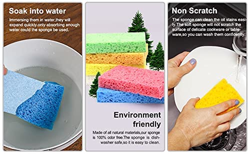ARCLIBER Cellulose Sponges,Heavy Duty Scrub Kitchen Sponge,Clean Tough Messes Without Scratching Sponges Kitchen,Pop Up Eco Sponges DIY (6 Pack)