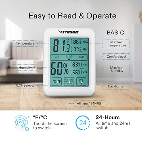 VIVOSUN Digital Indoor Thermometer Hydrometer Calibrated Humidity