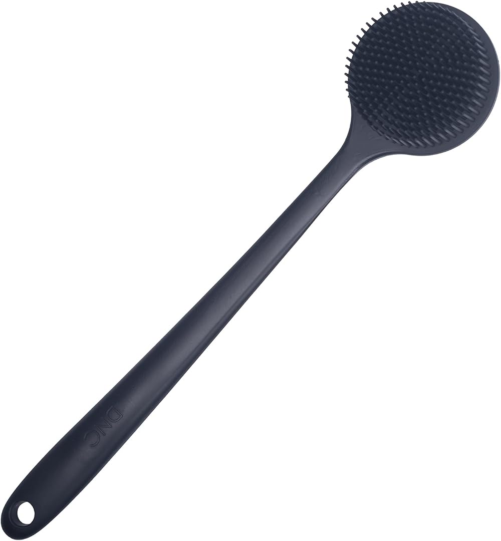 DNC Soft Silicone Back Scrubber Long Handle Bath Body Brush for Shower Black