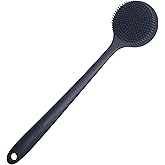 DNC Back Scrubber for Shower Soft Silicone Bath Body Brush with Long Handle (Black)