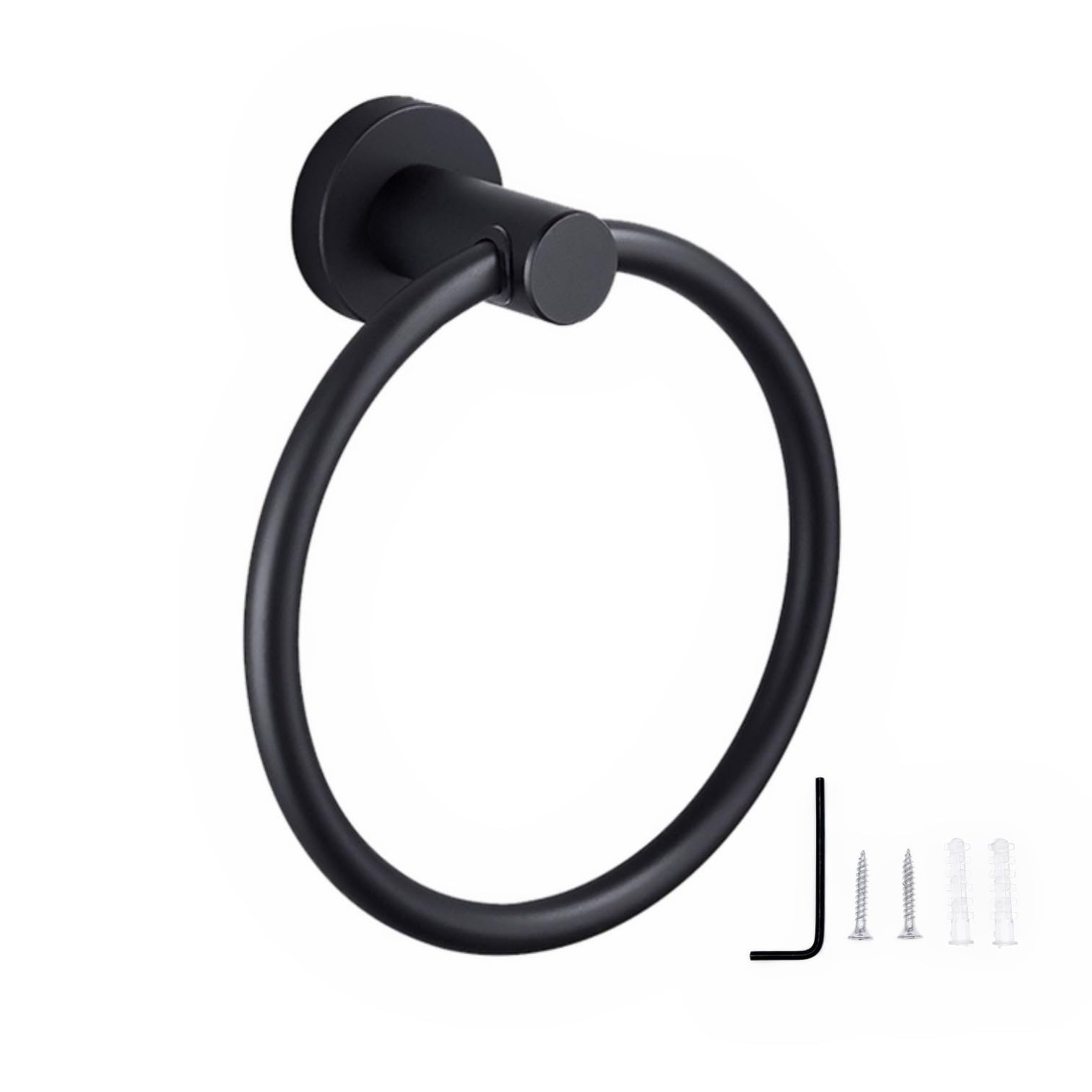 JZK 16cm Matt black bathroom towel holder wall mounted, morden round towel rail, bathroom stainless steel towel rack, stylish towel ring for bathroom accessory, toilet