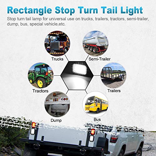 Partsam 2 x 12 LED Truck Trailer Stop Turn Tail Reverse Backup Lights White 5"x3" Flush Mount 12V Sealed, 5x3 Rectangle Rectangular Led White Back-up Tail Lights Grommet Mount - Thumbnail 6