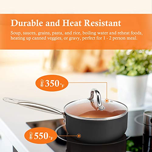 SHINEURI 9 Pieces Copper Cookware Pans and Pots Set - 8 inch Omelet Pan, 9.5 inch Frying Pan and 2.5 qt Sauce Pan with Lid & 4 set Cooking Utensils - Suitable for Induction, Gas, Electric & Stovetops