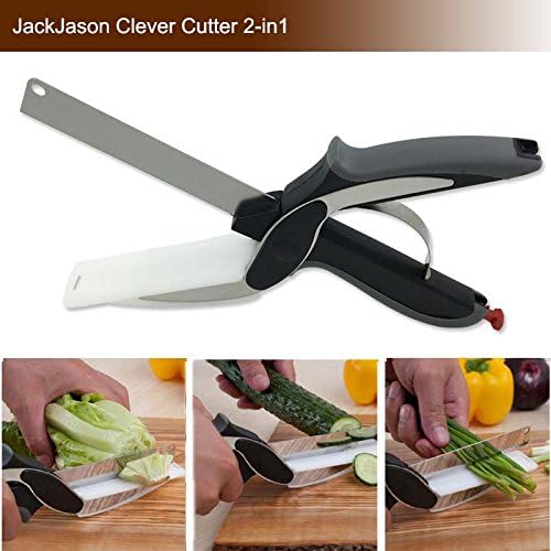 JackJason Clever Cutter 2 in 1 Kitchen Knife & Cutting Board Scissors Stainless Steel Kitchen Food Cutter for Meat Vegetable