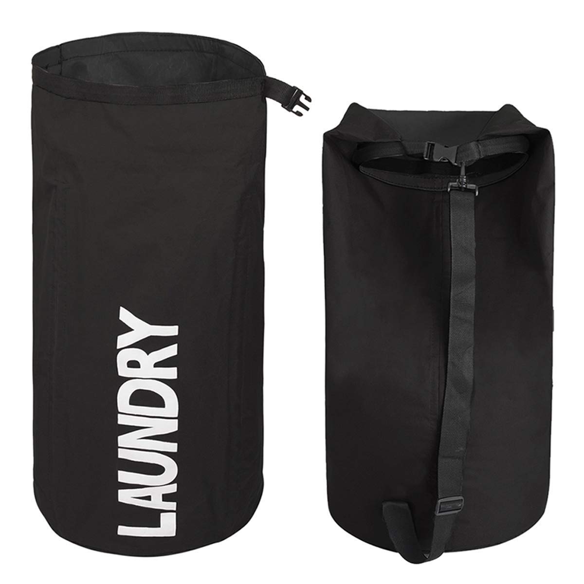 WOWLIVE Extra Large Foldable Laundry Hamper Durable Laundry Basket Collapsible Laundry Bag Backpack Dirty Clothes Hamper Standing Waterproof Hamper for Laundry (Black)