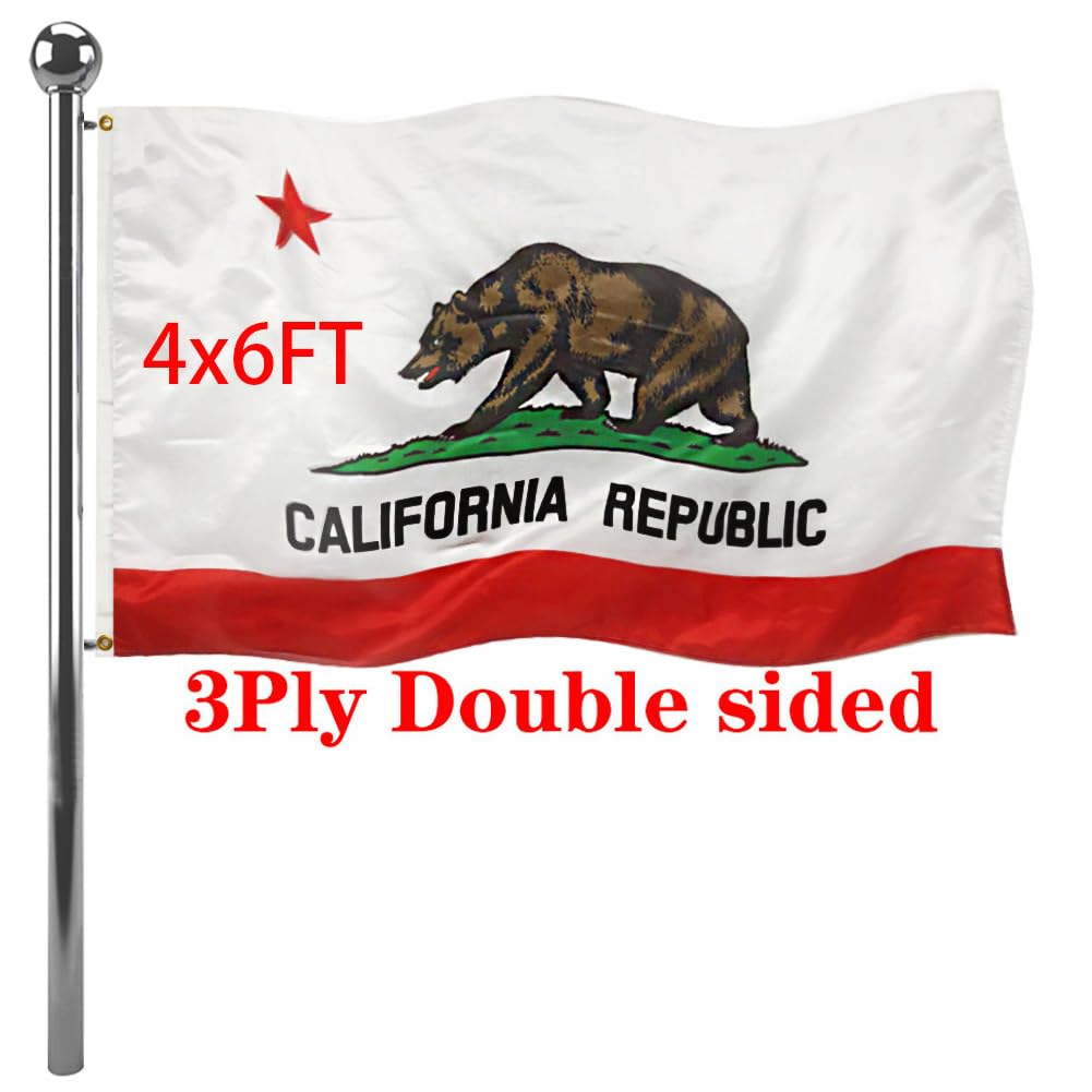Photo 1 of Jayus Double Sided California Republic Sates Flags 4x6 FT Outdoor - Vivid Colors 3Ply Cali CA Bear Flags Banners- Heavy Duty 100% Polyester with 2 Brass Grommets