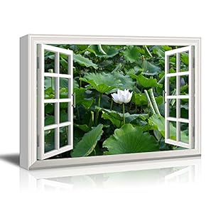 Creative Window View Canvas Prints Wall Art - Lotus in a Pond - 24" x 36"