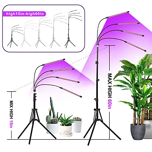 Grow Light, LED Plant Grow Light with Red Blue Spectrum, 15-60 in Adjustable Tripod Stand, 4/8/12H Timer, Remote Control, Plant Light for Vegetables, Greenhouse and Indoor Plants