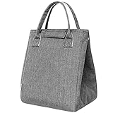 Moosoo Reusable Thermal Foldable Lunch Tote Bag Cooler Bag Insulated Lunch Box Picnic Bag School Cooler Bag for Men Women Ladies Girls Children Kids Student (Gray)